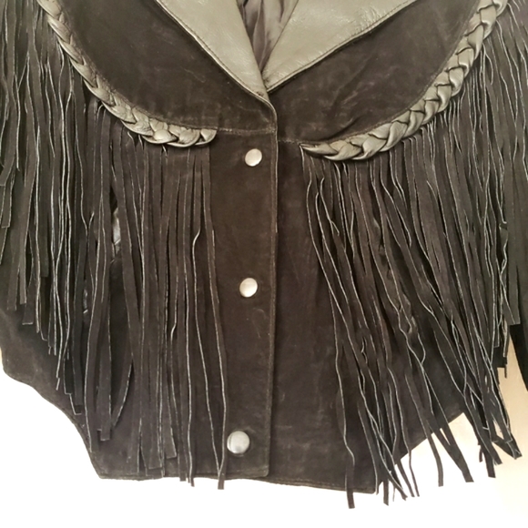 Black Suede and Leather Fringe Jacket - Picture 2 of 13